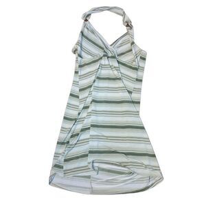 Vtg Vanity Made in USA Sz Medium Large Stretchy Halter Neck Green Striped Dress
